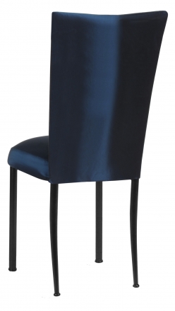 Midnight Blue Taffeta Chair Cover with Boxed Cushion on Black Legs (1)
