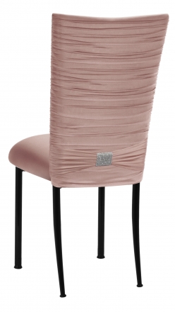 Chloe Blush Stretch Knit Chair Cover with Rhinestone Accent and Cushion on Black Legs (1)