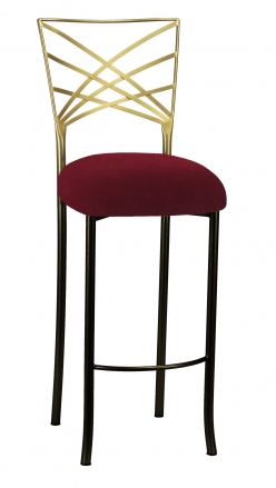 Two Tone Gold Fanfare Barstool with Cranberry Boxed Prima Velvet Cushion (2)