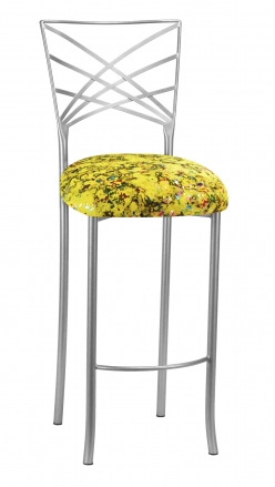 Silver Fanfare Barstool with Yellow Paint Splatter Knit Cushion (2)