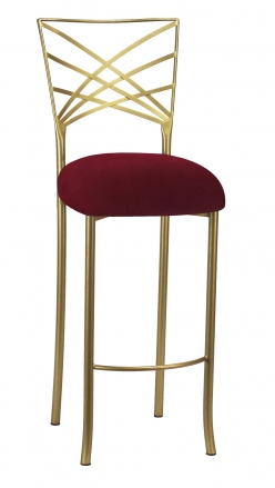 Gold Fanfare Barstool with Cranberry Boxed Prima Velvet Cushion (2)