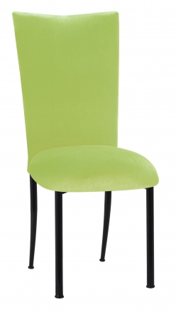 Lime Green Velvet Chair Cover and Cushion on Black Legs (2)