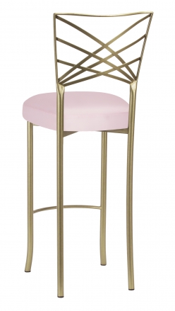 Gold Fanfare Barstool with Soft Pink Satin Boxed Cushion (1)