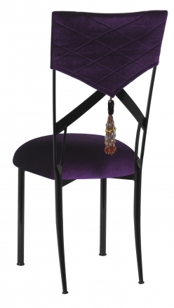 Eggplant Velvet Hat and Tassel Chair Cover with Cushion on Black Legs (1)