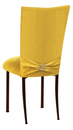 Canary Suede Chair Cover with Jewel Belt and Cushion on Brown Legs (1)