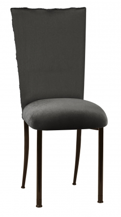Pewter Circle Ribbon Taffeta Chair Cover with Charcoal Suede Cushion on Brown Legs (2)