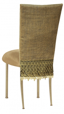 Burlap Fancy 3/4 Chair Cover with Camel Suede Cushion on Gold Legs (1)