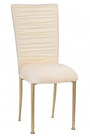Chloe Ivory Stretch Knit Chair Cover with Jewel Band and Cushion on Gold Legs (2)
