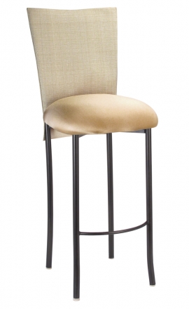 Parchment Linette 3/4 Barstool Cover with Toffee Stretch Knit cushion on Brown Legs (2)