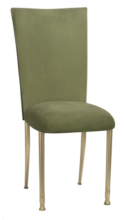 Sage Suede Chair Cover and Cushion on Gold Legs (2)