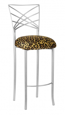 Silver Fanfare Barstool with Gold Black Leopard Cushion (2)