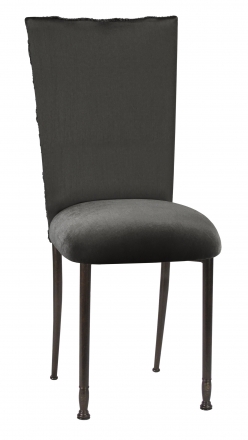 Pewter Circle Ribbon Taffeta Chair Cover with Charcoal Suede Cushion on Mahogany Legs (2)