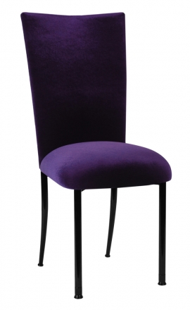 Deep Purple Velvet Chair Cover and Cushion on Black Legs (2)