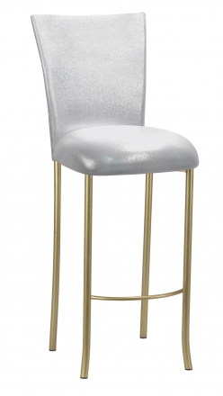 Metallic Silver Stretch Knit Barstool Cover and Cushion on Gold Legs (2)
