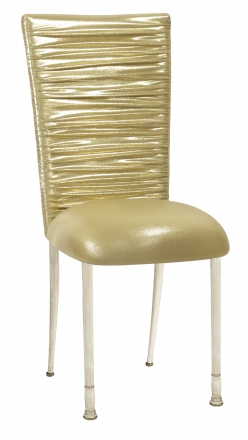 Chloe Metallic Gold Stretch Knit Chair Cover and Cushion on Ivory Legs (2)