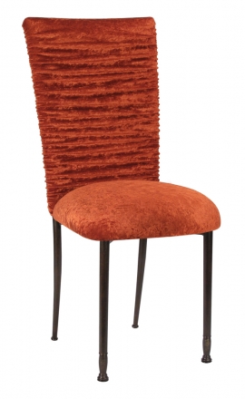 Chloe Paprika Crushed Velvet Chair Cover and Cushion on Mahogany Legs (2)