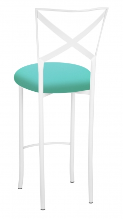 Simply X White Barstool with Aqua Stretch Knit Cushion (1)