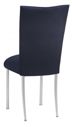 Navy Suede Chair Cover and Cushion on Silver Legs (1)