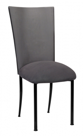 Charcoal Diamond Tufted Taffeta Chair Cover with Charcoal Suede Cushion on Black Legs (2)