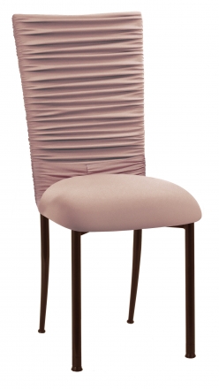 Chloe Blush Stretch Knit Chair Cover with Rhinestone Accent and Cushion on Brown Legs (2)