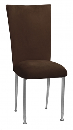 Chocolate Suede Chair Cover, Jewel Belt and Cushion on Silver Legs (2)