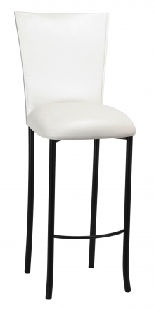 White Leatherette Barstool Cover and Cushion on Black Legs (2)