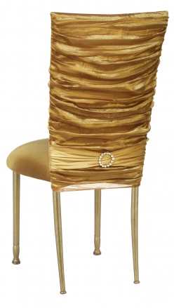 Gold Demure Chair Cover with Jeweled Band and Gold Stretch Knit Cushion on Gold Legs (1)