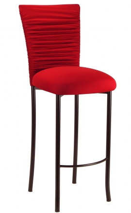 Chloe Red Stretch Knit Barstool Cover and Cushion on Brown Legs (2)