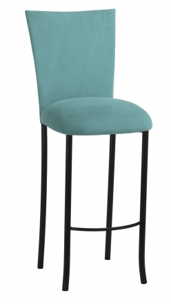 Turquoise Suede Barstool Cover and Cushion on Black Legs (2)