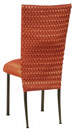 Orange Taffeta Scales 3/4 Chair Cover with Boxed Cushion on Brown Legs (1)