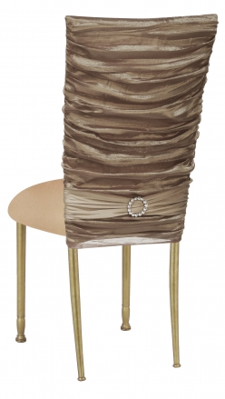 Beige Demure Chair Cover with Jeweled Band and Beige Stretch Knit Cushion on Gold Legs (1)