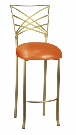 Gold Fanfare Barstool with Metallic Orange Stretch Knit Cushion (2)