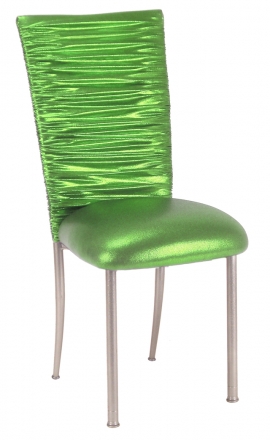 Chloe Metallic Lime Stretch Knit Chair Cover and Cushion on Silver Legs (2)