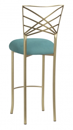 Gold Fanfare Barstool with Turquoise Suede Cushion (1)