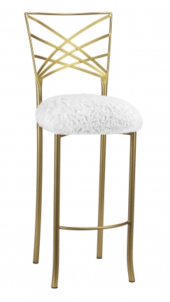Gold Fanfare Barstool with White Lace over White Knit Cushion (2)