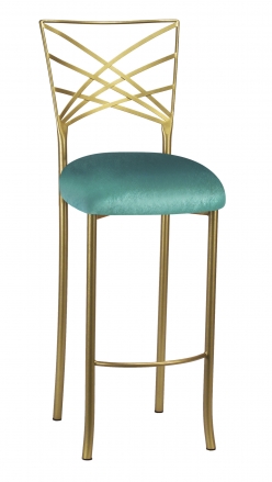 Gold Fanfare Barstool with Turquoise Velvet Cushion (2)