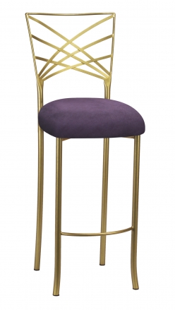 Gold Fanfare Barstool with Lilac Suede Cushion (2)