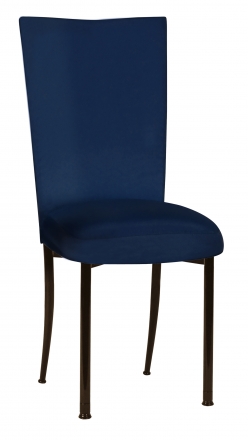 Midnight Blue Taffeta Chair Cover with Boxed Cushion on Brown Legs (2)