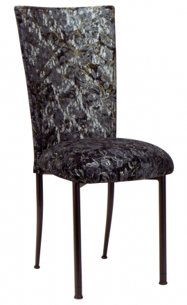 Two Tone Gold Fanfare with Black Lace Chair Cover and Black Lace over Black Stretch Knit Cushion (2)