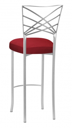 Silver Fanfare Barstool with Red Rhino Suede Boxed Cushion (1)