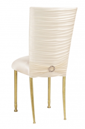 Chloe Ivory Stretch Knit Chair Cover with Jewel Band and Cushion on Gold Legs (1)