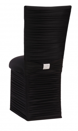 Chloe Black Stretch Knit Chair Cover with Rhinestone Accent Band, Cushion and Skirt (1)
