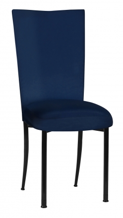 Midnight Blue Taffeta Chair Cover with Boxed Cushion on Black Legs (2)