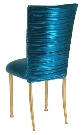 Chloe Metallic Teal Stretch Knit Chair Cover and Cushion on Gold Legs (1)