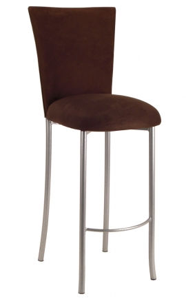 Chocolate Suede Barstool Cover and Cushion on Silver Legs (2)