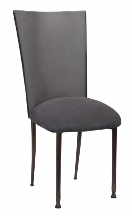 Charcoal Diamond Tufted Taffeta Chair Cover with Charcoal Suede Cushion on Mahogany Legs (2)