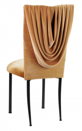 Gold Velvet Cowl Neck Chair Cover and Cushion on Black Legs (1)