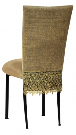 Burlap Fancy 3/4 Chair Cover with Camel Suede Cushion on Black Legs (1)