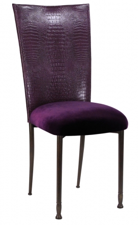 Purple Croc Chair Cover with Eggplant Velvet Cushion on Mahogany Legs (2)