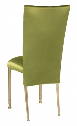 Lime Satin 3/4 Chair Cover and Cushion on Gold Legs (1)